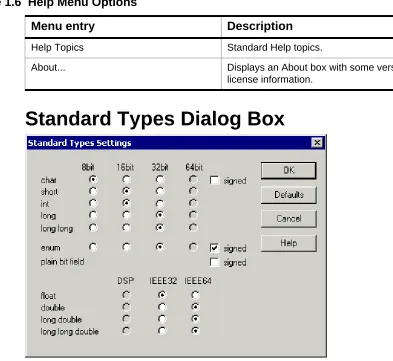 Table 1.6  Help Menu Options