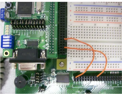 Figure 3.  Photograph of the CSMB12C128 plugged into connector J5 of the Project Board, with Pin 1 of the  module and Pin 1 of connector J5 aligned