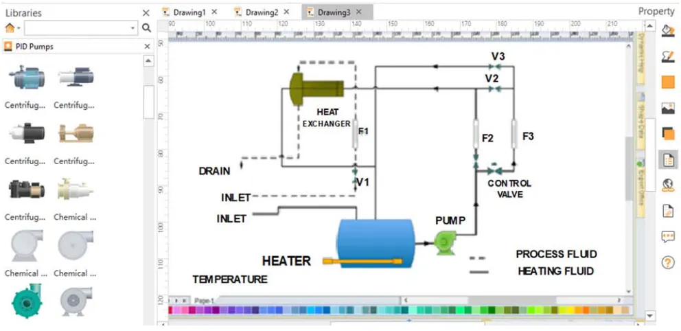 Figure 3. Heat exchanger Mimic in EDRAW MAX software. 