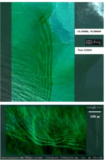Figure 5 - Internal waves near the coast of Peru. The original satellite images had been processes to enhance their visibility