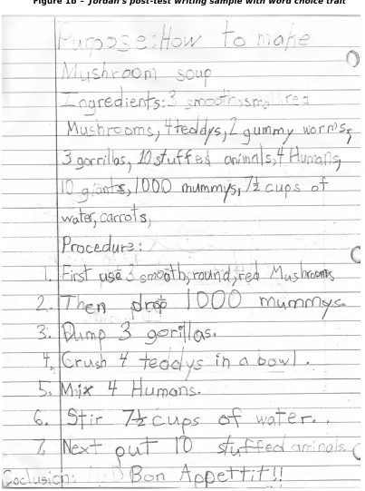 Figure 1b – Jordan’s post-test writing sample with word choice trait 