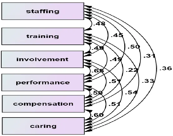 Figure 2. Inter-correlation among the Six Dimensions of Work Performance System Summated Scale 