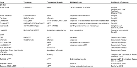 TABLE 1TRANSGENIC AVIAN MODELS