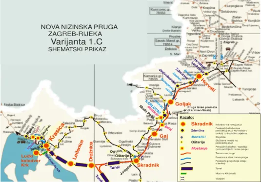 Figure 5. The proposed alternative for the construction of a new valley railway line on sector III Zagreb- Zagreb-Rijeka (Alternative 1C) 