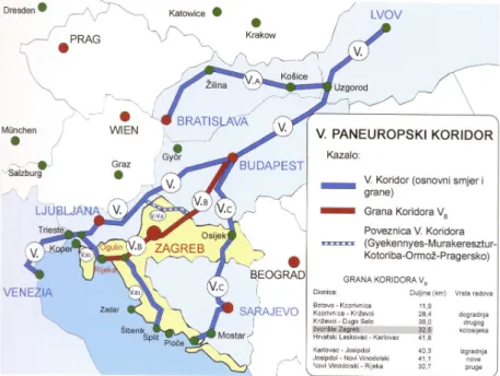 Figure 1. The position of V Corridor in Europe  The existing line to Botovo, at the 