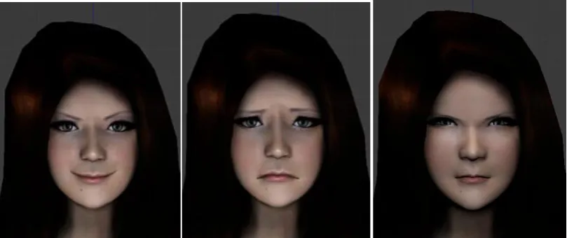 Figure 7. left: expression of happiness, middle: expression of sadness, right: expression of anger 