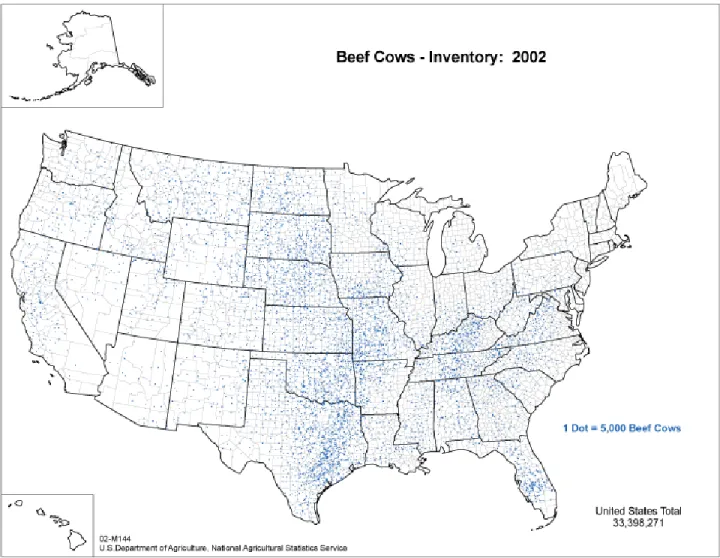 Figure 3. Beef cow inventory 2002, U.S. Census of Agriculture. 
