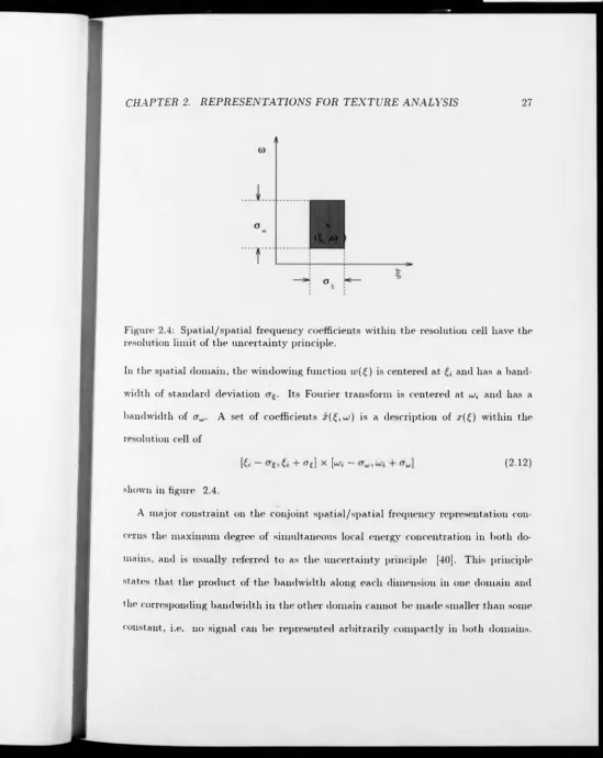 Figure 2.4: Spatial/spatial frequency coefficients within the resolution cell have the resolution limit of the uncertainty principle.