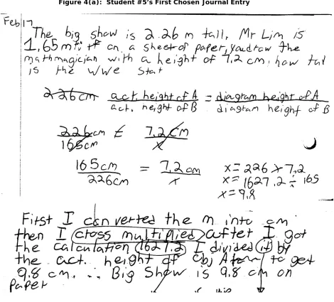 Figure 4(a):  Student #5’s First Chosen Journal Entry  