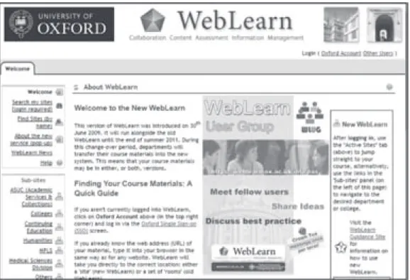 Figure 1: Home Page for WebLearn, Oxford University’s Virtual Learning Environment