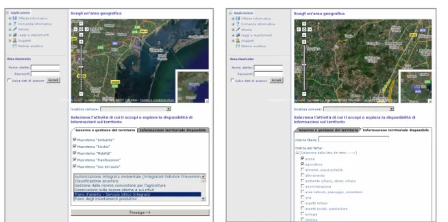 Fig. 1: the prototype interface and the two approaches for the consultation of the integrated database 