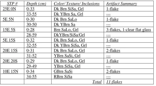 Table 3.  Dorothy Scott 1 site (NYSM 11338, UB 3640) Phase 2 Shovel Test Pit Artifact Summary