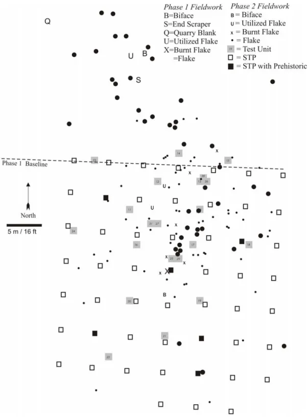 Figure 7.  Scott 1 site (NYSM 11338, UB 3640): Phase 1 and 2 fieldwork in high density artifact area