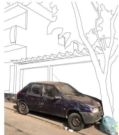 Figure 2: —FLUID CONFLICTS— A dusty, broken-down car has been abandoned in front of a home and appears to be blocking a garage
