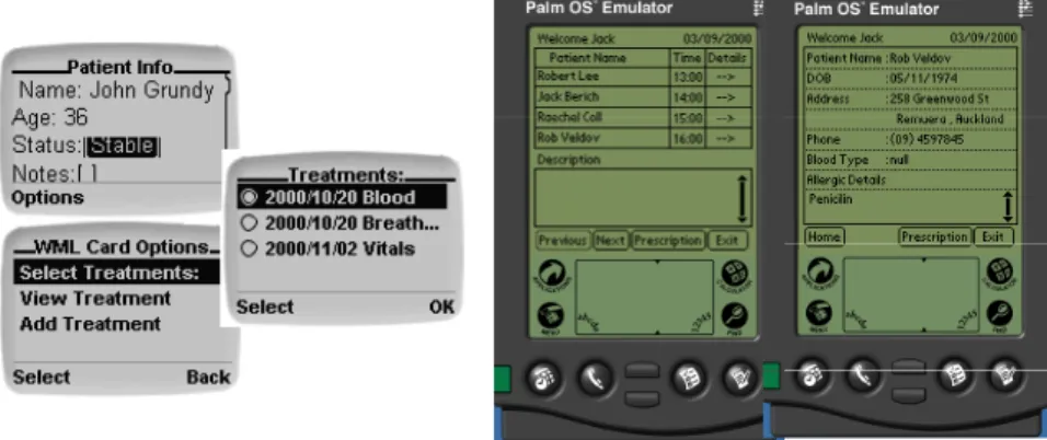 Figure 7. Examples of (a) staff WML and (b) staff PDA applet user interfaces.