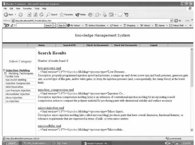 Figure 3   A Search Query yielding XML Documents  resulting in relevant documents in result spaces with abstracts 
