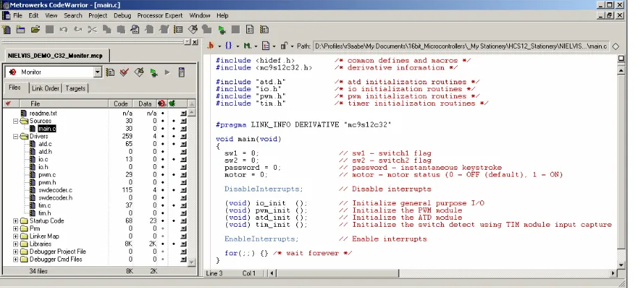 Figure 5. Motor Control Project in CodeWarrior 