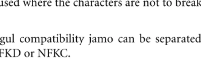 Table 18-10 illustrates how two Hangul compatibility jamo can be separated in display, even after transforming them with NFKD or NFKC.