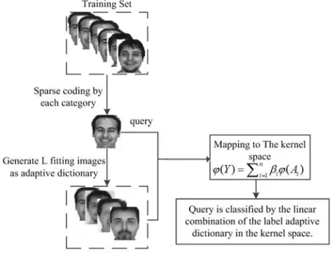 Figure 1. Flow chart for classification algorithm of kernel sparse representation based on adaptive dictionary learning