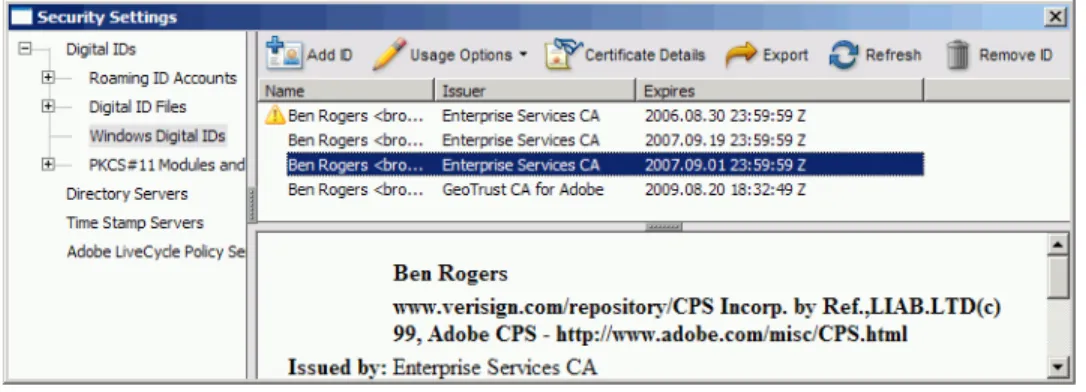 Figure 16  Windows digital ID menu