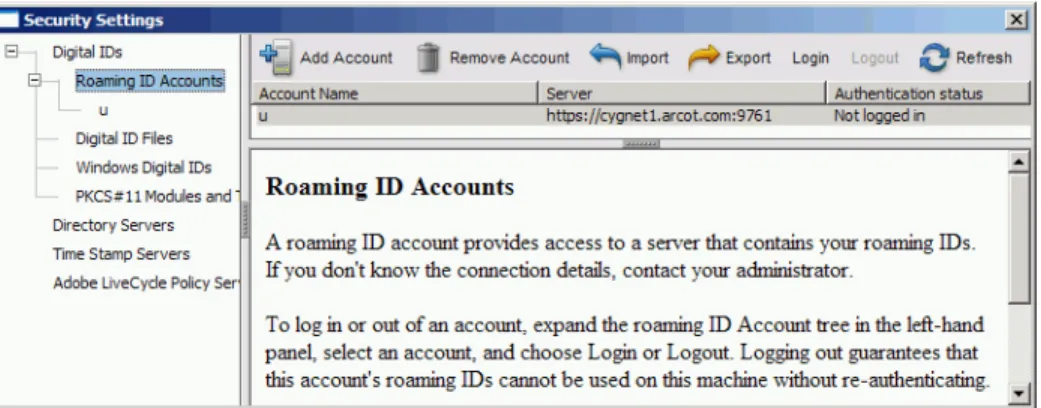 Figure 17  Roaming ID Security Settings menu items