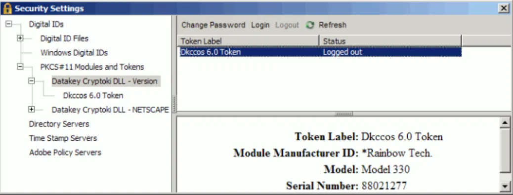 Figure 18  PKCS#11 Security Settings menu items