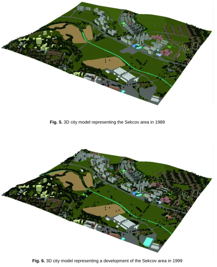 Fig. 6. 3D city model representing a development of the Sekcov area in 1999 