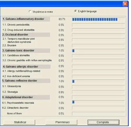 Figure 5. DentExp output screen for defining appropriate diagnosis 
