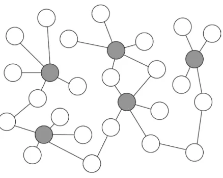Figure 1. A scale free network in which the larger hubs are highlighted.
