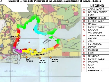 Figure 4.1: Showing areas where the pictures were taken along the Lagos Lagoon Waterfront 