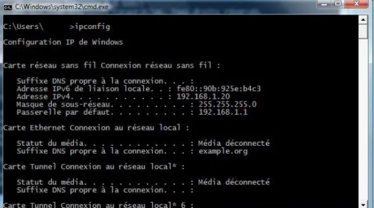 Figure 9 : Ipconfig command Output 