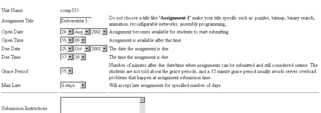 Figure 2.10 presents a screenshot of Submit!’s interface. The screenshot illustrates the screen for the basic configuration of an assessment [PRS + 03].