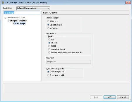 Fig.  11.  Screen  capture  of  JAWS  screen  reader  settings,  displaying  radio  buttons for reading text in images (ALT, TITLE, tooltip, etc.)
