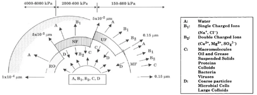 Figure 1. Membrane separation processes and corresponding particle sizes. 