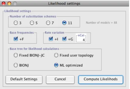 Figure 2. Settings for the likelihood calculations.  