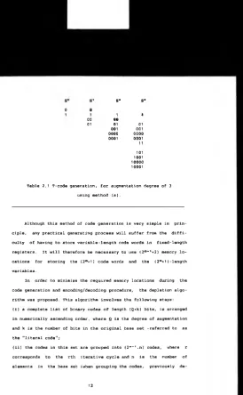 Table 2.1 T-code generation, for augmentation degree of 3 