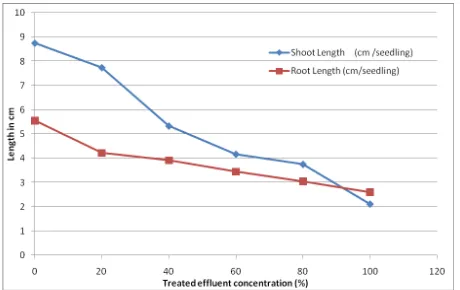 Fig. 2: Shoot and root length of Sorghum bicolor in treated textile dye effluent. 