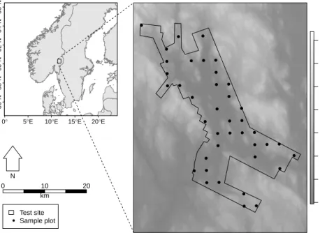 Figure 1. Overview of the study area with a standard Norwegian DTM in the background.