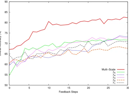 Fig. 10. Overall accuracy for each iteration of feedback for the COFFEE dataset, considering five scales and the multi-scale classification approach.