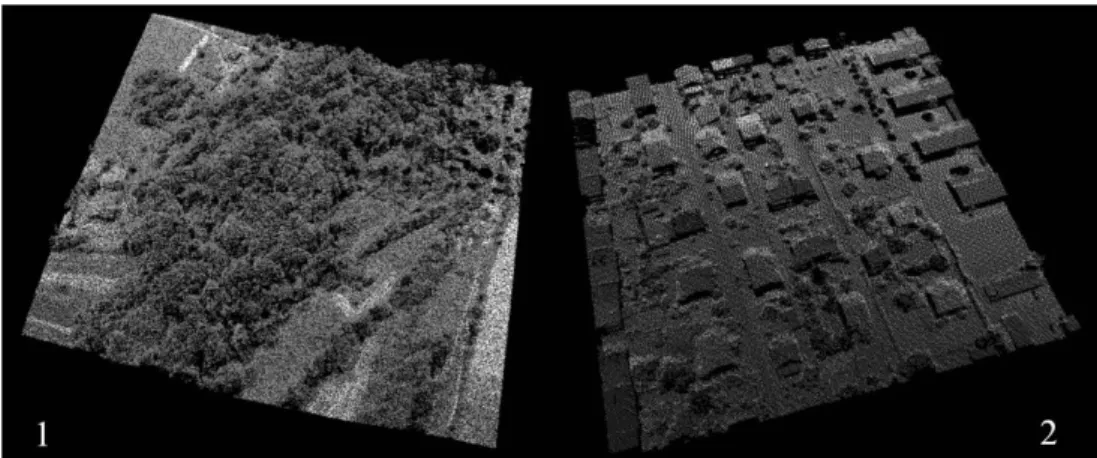 Fig. 2. “Point cloud” data in study area: 1 – test site 1; 2 – test site 2 
