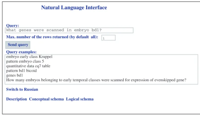 Fig. 3. The HTML form ‘Natural Language Interface’ for input of NL query.