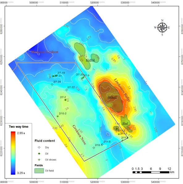 Figure 9. 2D seismic time structural map of Top Cretaceous 