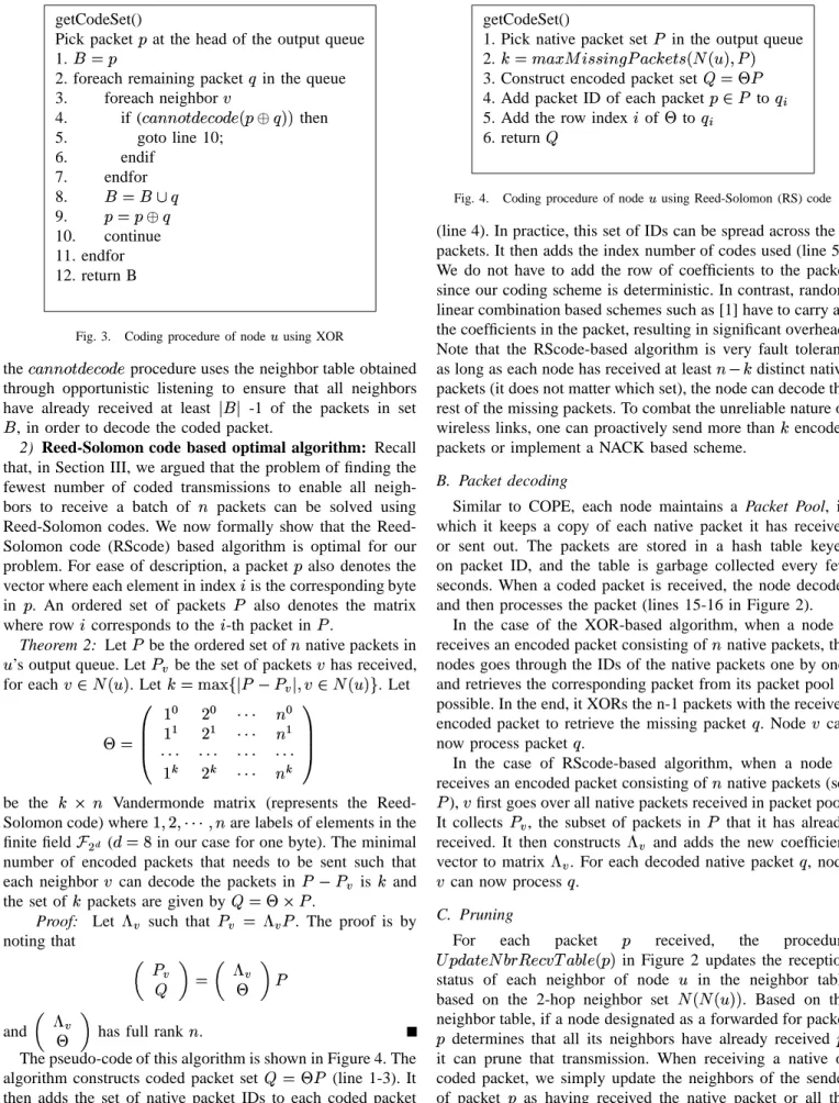 Fig. 3. Coding procedure of node h using XOR