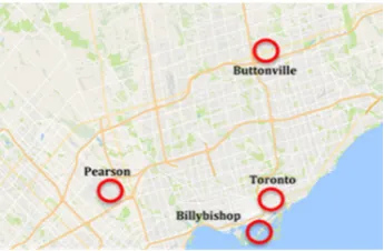 Figure 1: Central Ontario with all four locations under consideration 