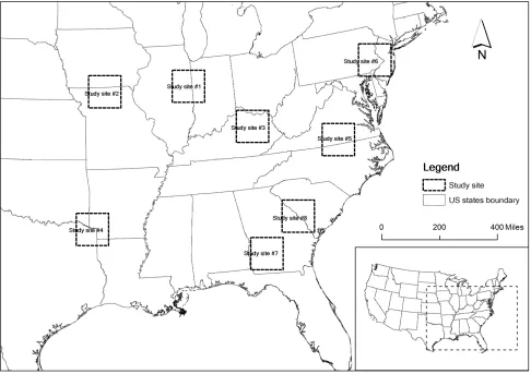 Figure 1. Locations of eight study sites. 