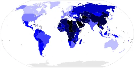 Figure 4 Democracy index 2010 (lighter means more democracy) 