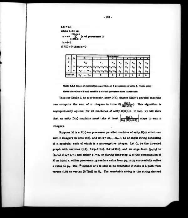 Table U 1  Trace of summation algorithm on 8 processors of arity 3. Table entry 