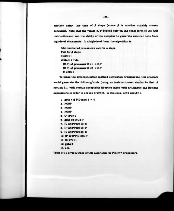 Table 2.4.1 gives a trace of this algorithm for P(n) ■ 7 processors.