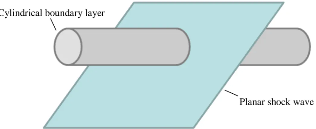 Figure 3.14: Schematic of a planar shock wave interacting with a cylindrical boundary layer 