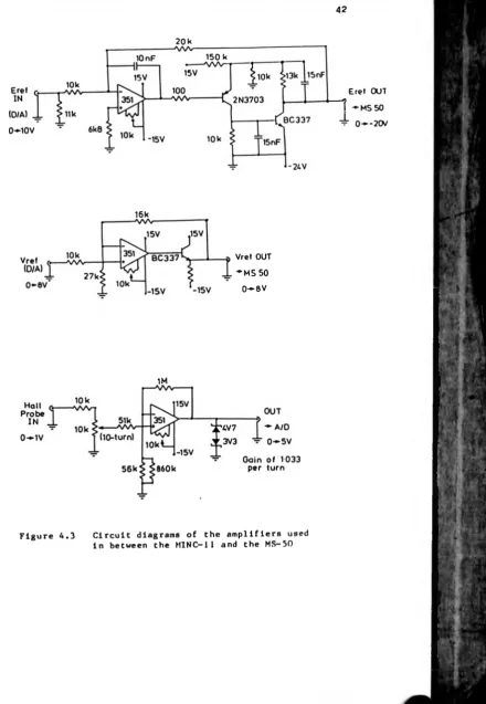 Figure 4.3 Circuit diagrams of the amplifiers used in between the M1NC— 11 and the MS-50